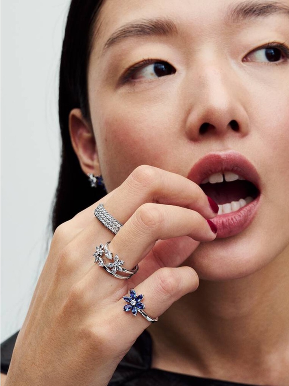 Pandora Silver Floral Open Ring with Clear Stones